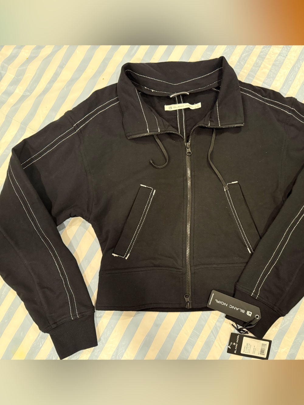 blanc noir Black Lightweight Zip-Up Jacket with Contrast Stitching - small NWT